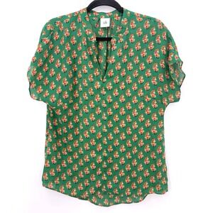 CAbi Stevie Floral Top S Green Career Casual Flowy Split Neck Boho Blouse